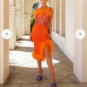 NWT Andreeva Orange Flower Top With Feather Details